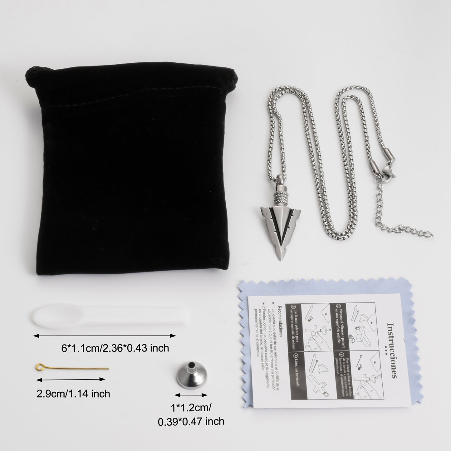 Steel and Black Arrow Cremation Pendant Necklace - 1 Set