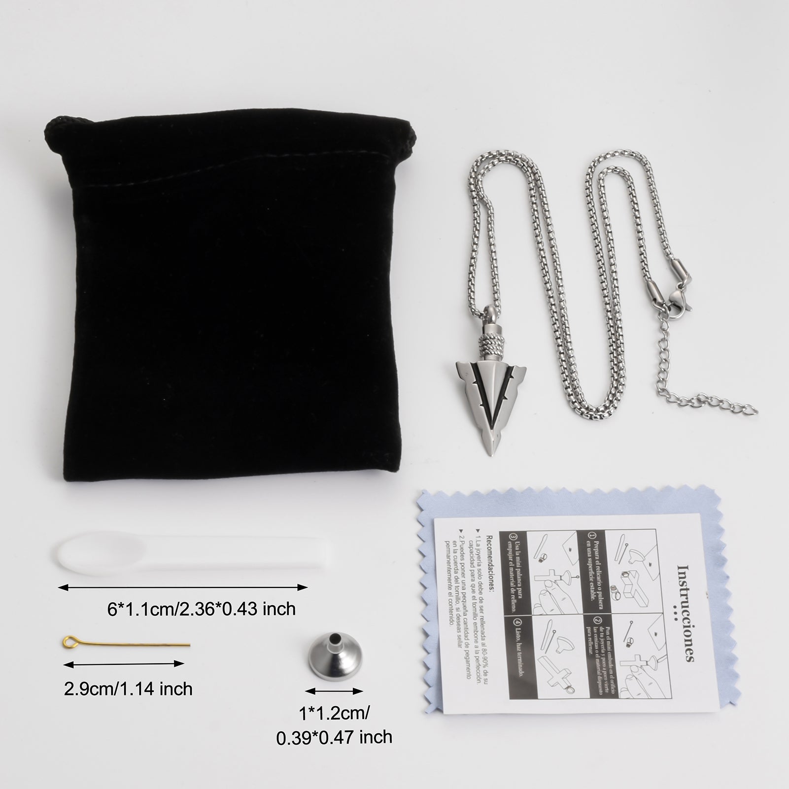Steel and Black Arrow Cremation Pendant Necklace - 1 Set