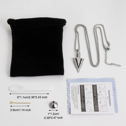 Steel and Black Arrow Cremation Pendant Necklace - 1 Set