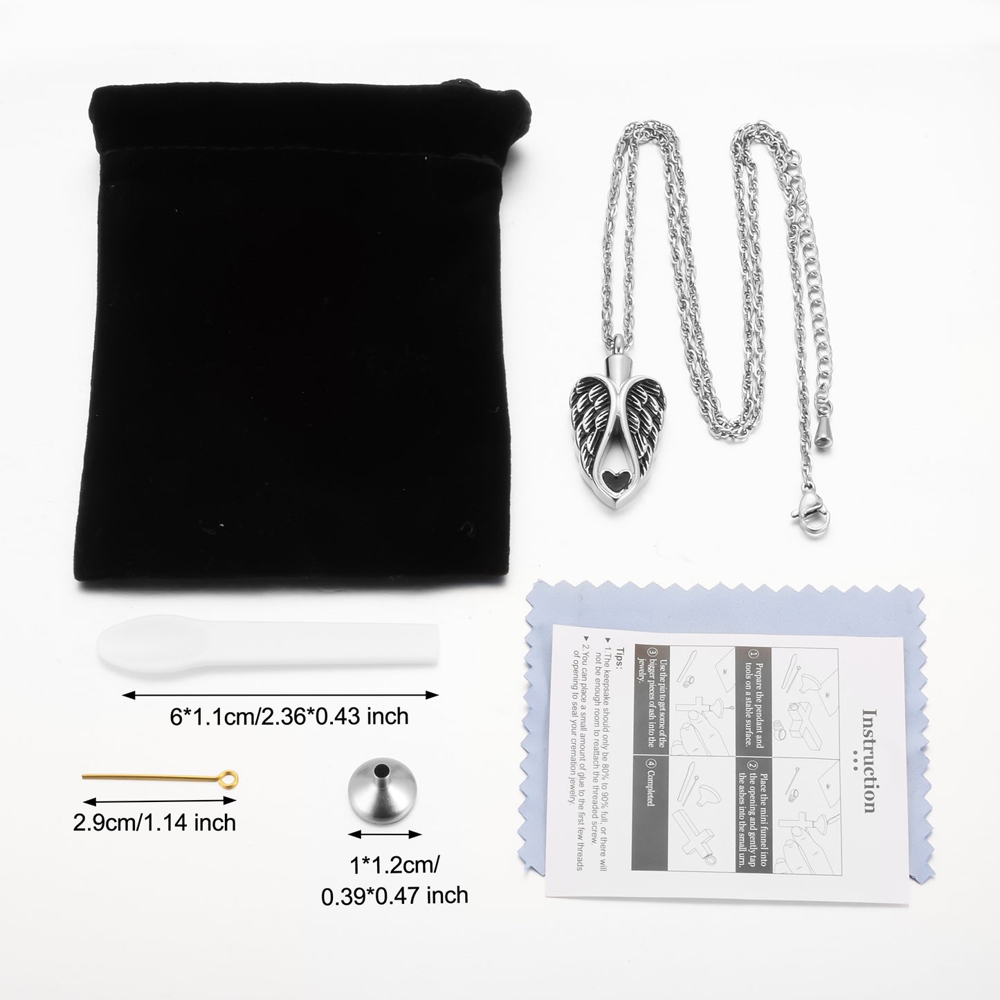 Big Wings and Heart Cremation Jewelry for Ashes