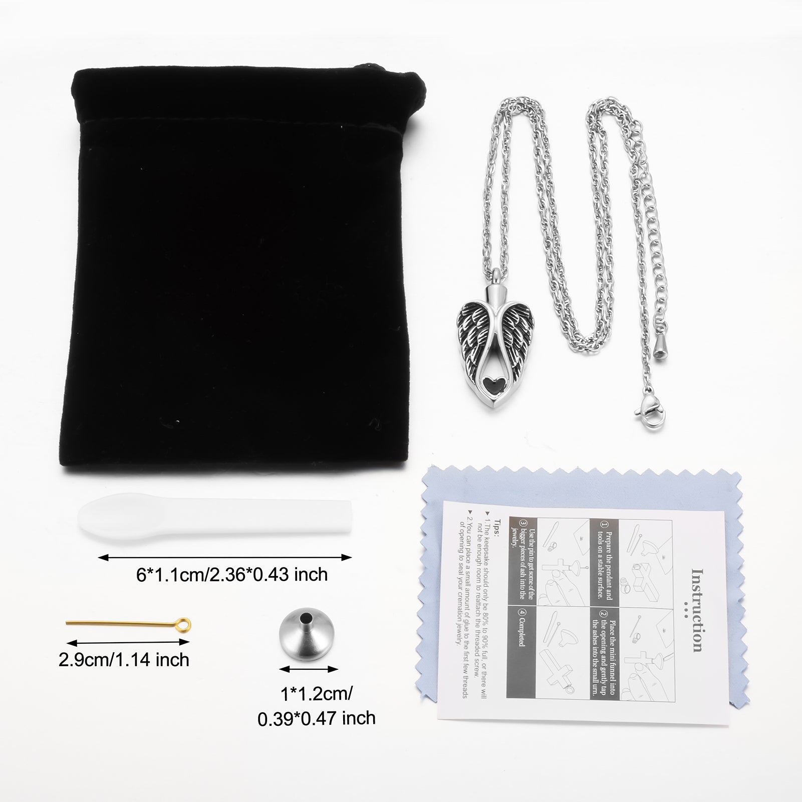 Big Wings and Heart Cremation Jewelry for Ashes