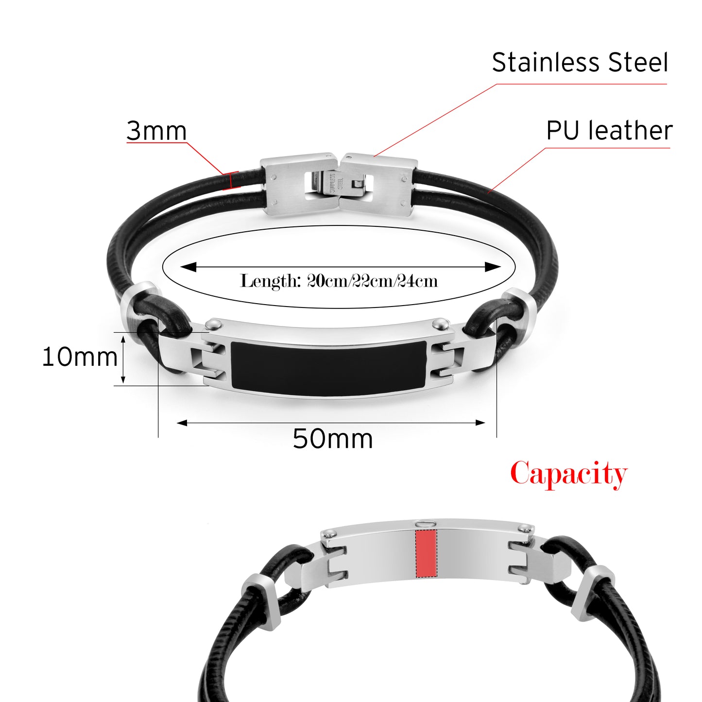 Memorial Leather Bar Cremation Bracelet