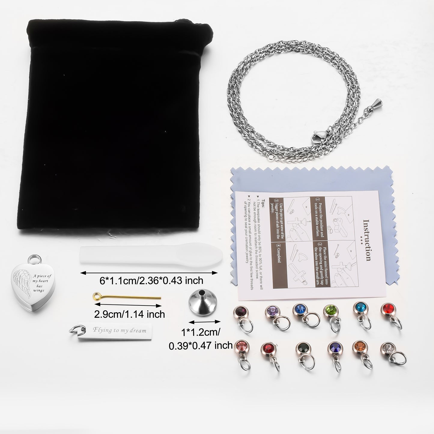 Heart and Bar Cremation Pendant with Birthstone