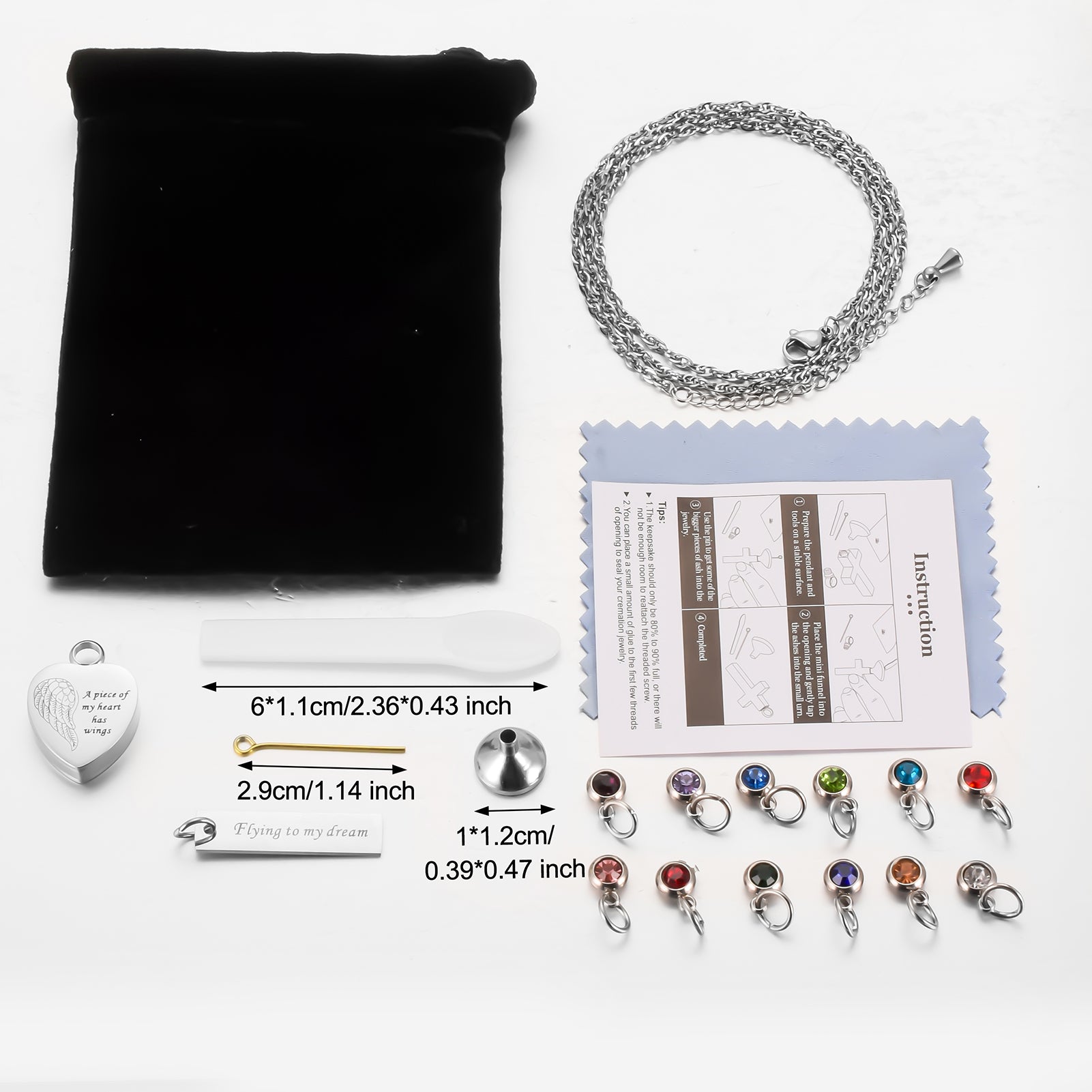 Heart and Bar Cremation Pendant with Birthstone