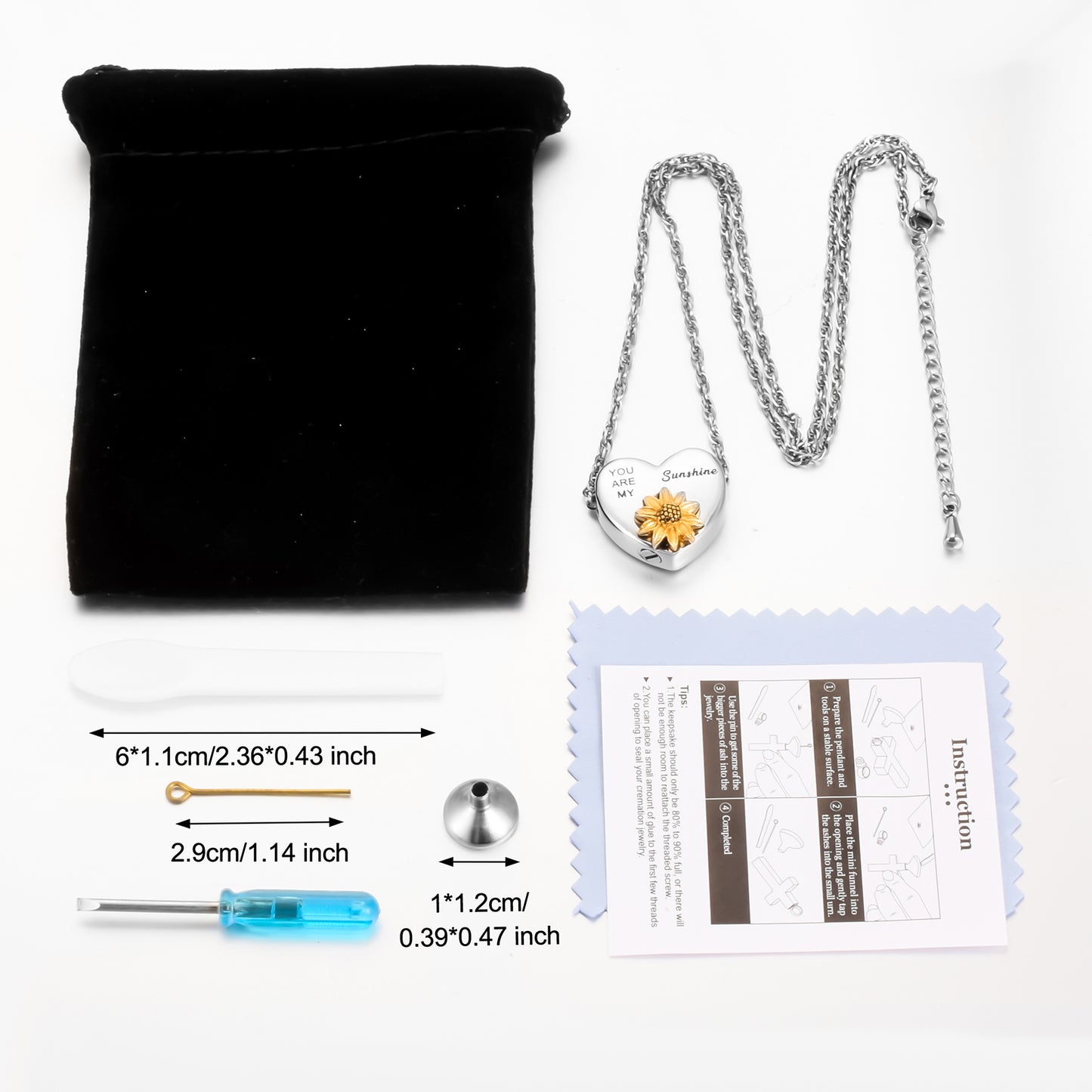 Heart Cremation Pendant Jewelry with Sunflower