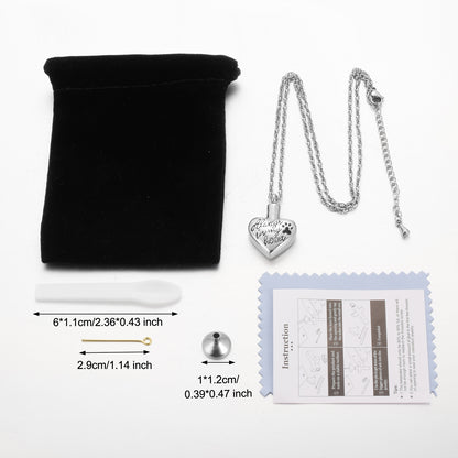 "Always in my heart" Heart Cremation Necklace with Paw