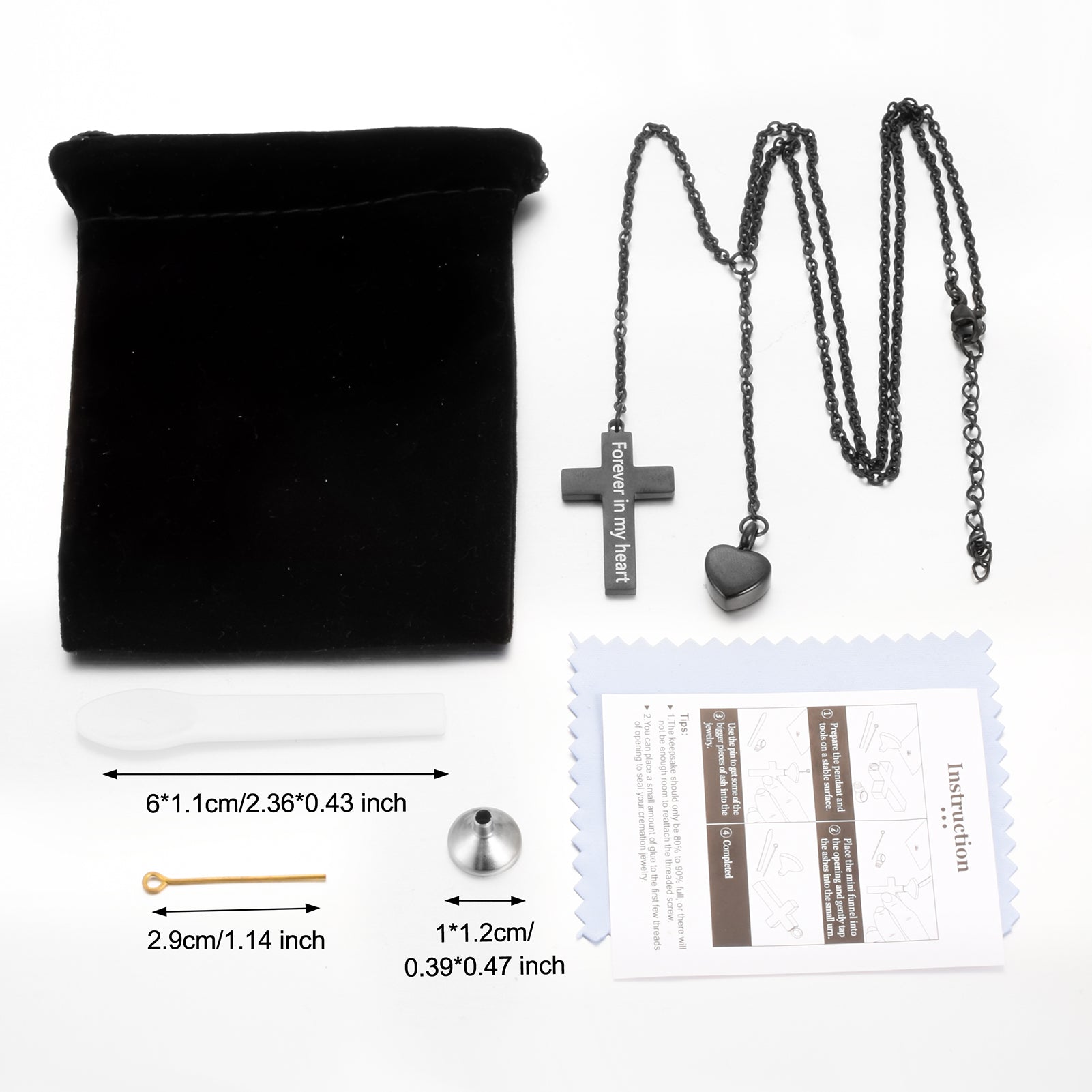 Cremation Jewelry with Cross and Heart