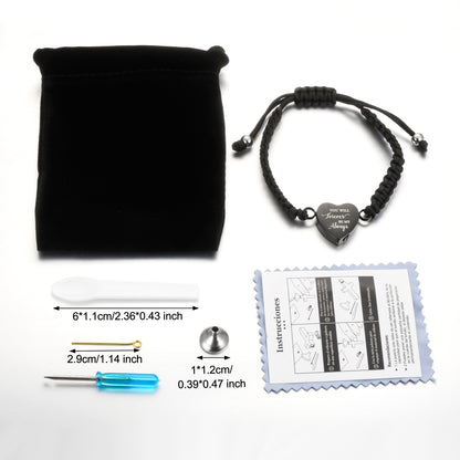 Black Rope Heart Cremation Bracelet