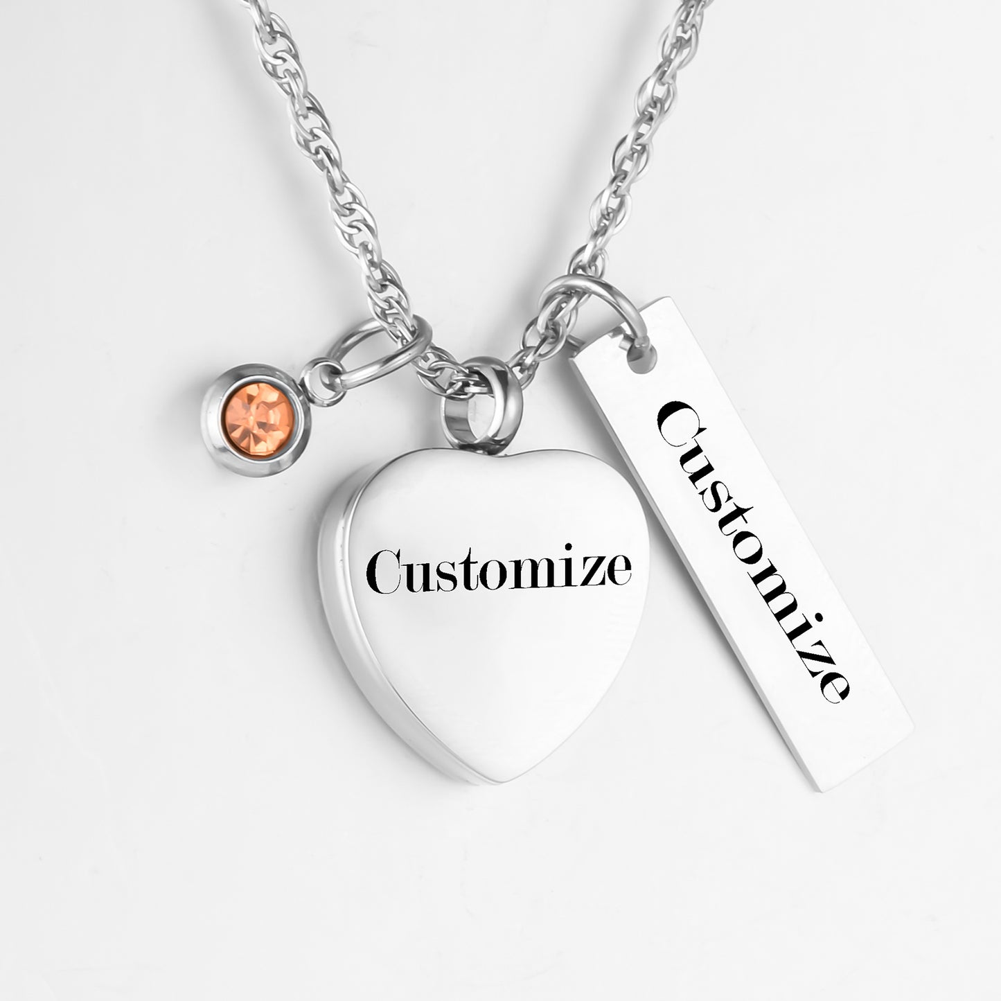 Heart and Bar Cremation Pendant with Birthstone