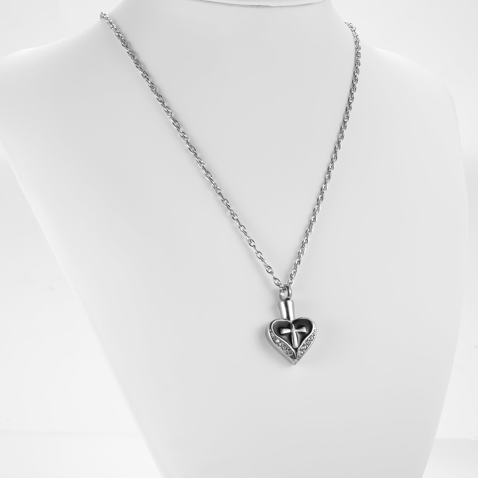 Heart and Cross Urns Necklace with Zircon
