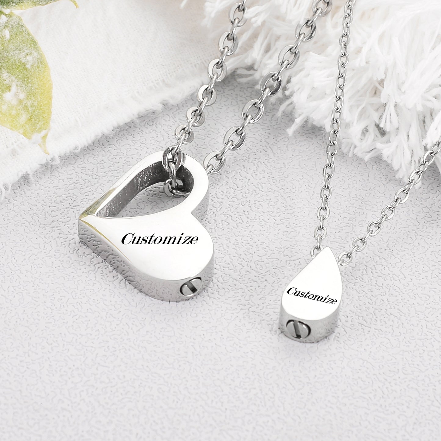 Double Necklace - Heart and Drop of Water Urn Necklace