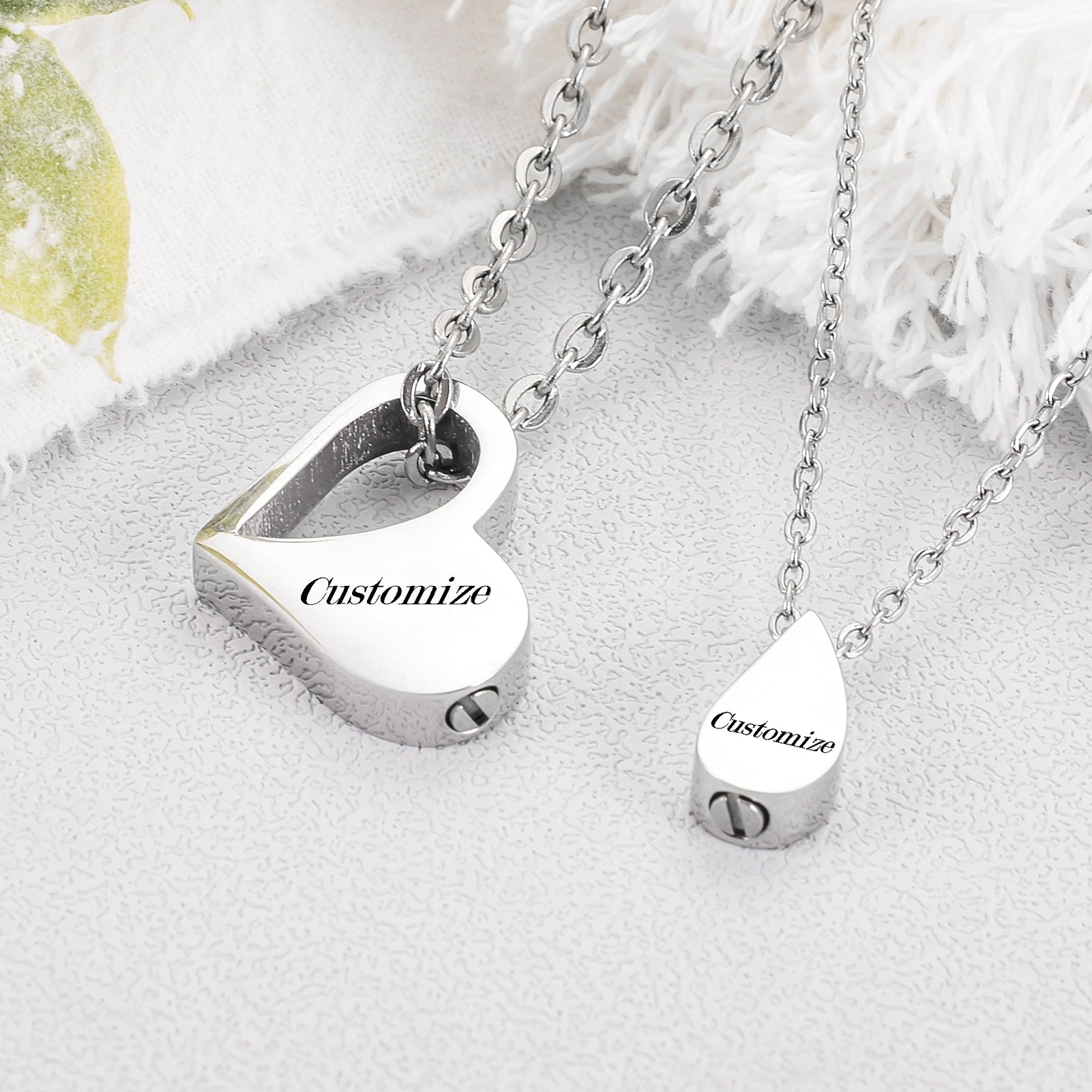 Double Necklace - Heart and Drop of Water Urn Necklace