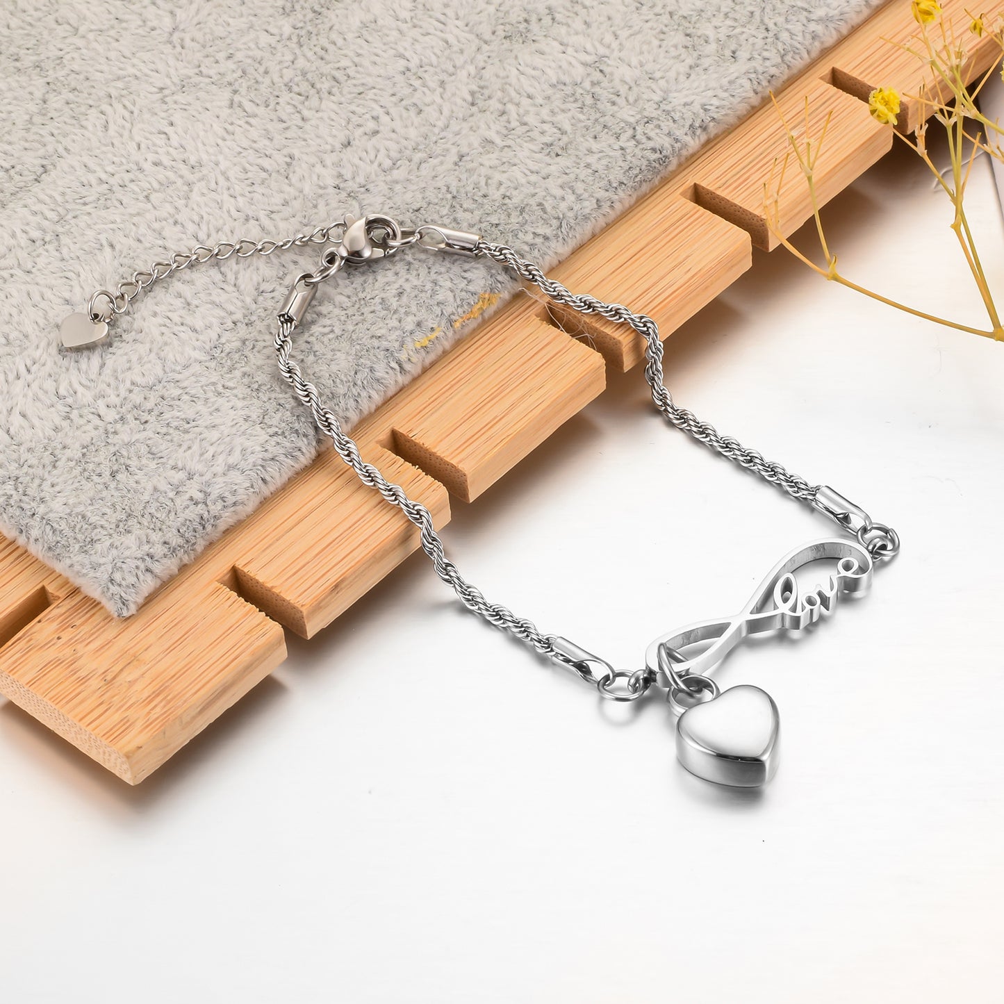 Infinity symbol and Heart Cremation Bracelet