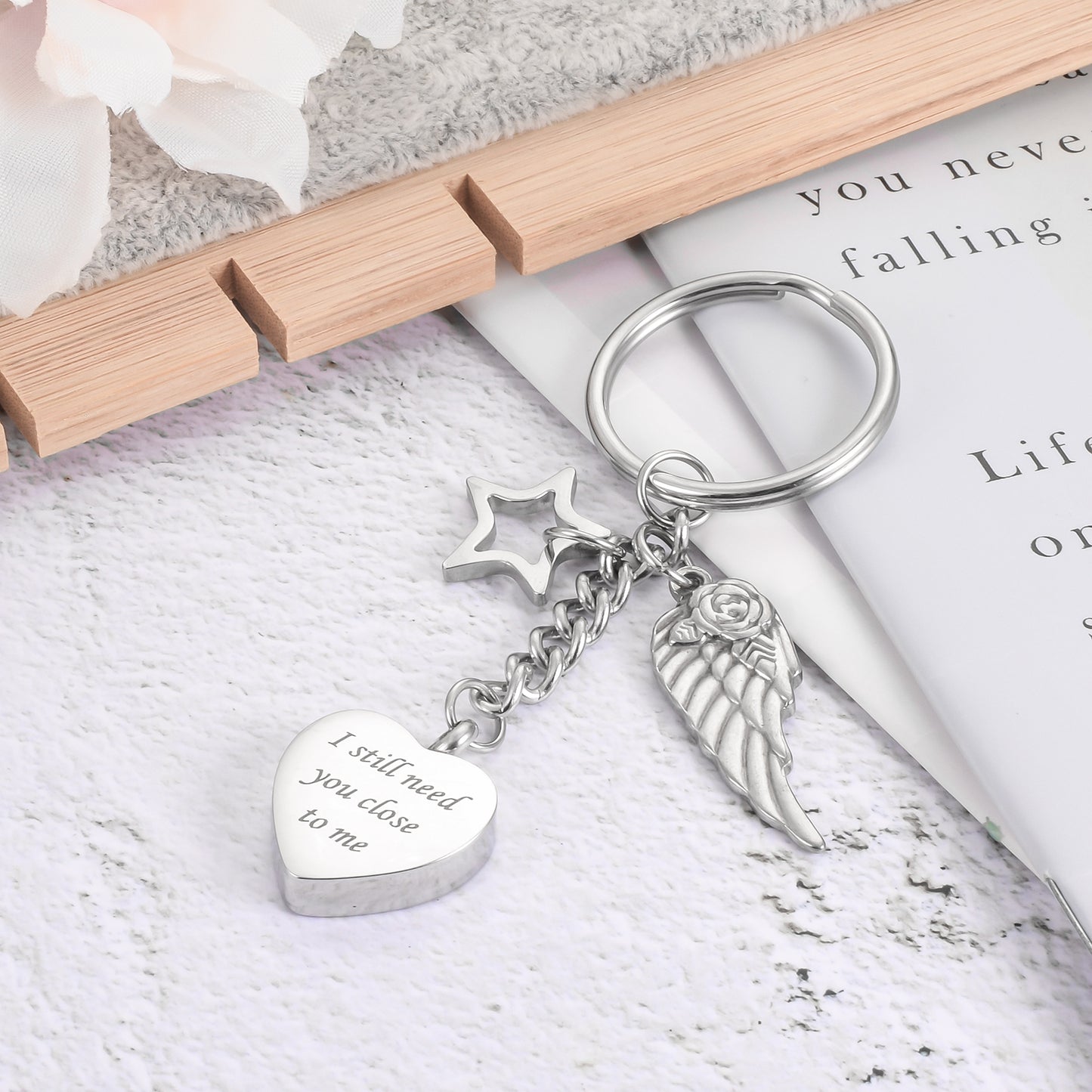 Cremation Jewelry with Angle Wing and Star