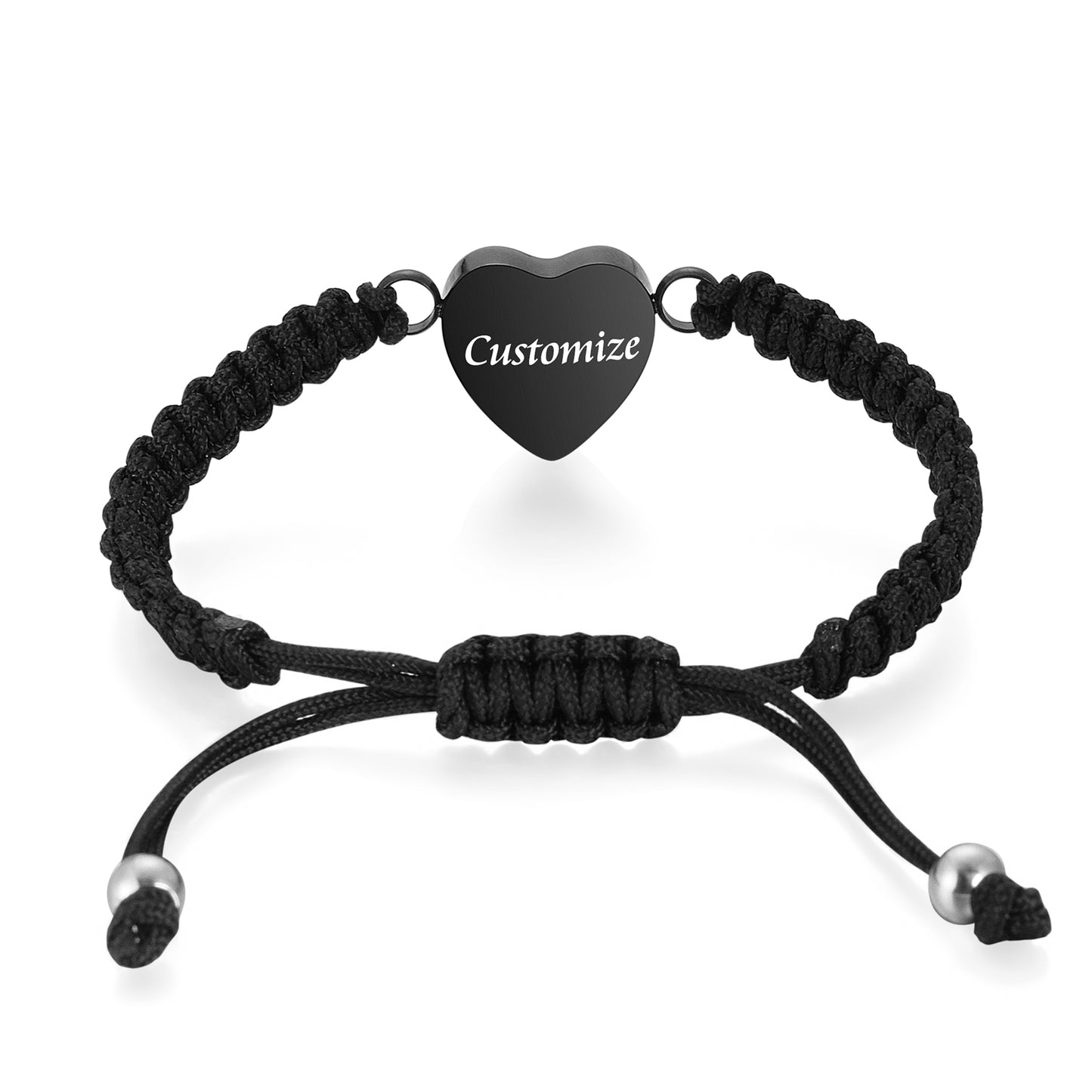Black Rope Heart Cremation Bracelet