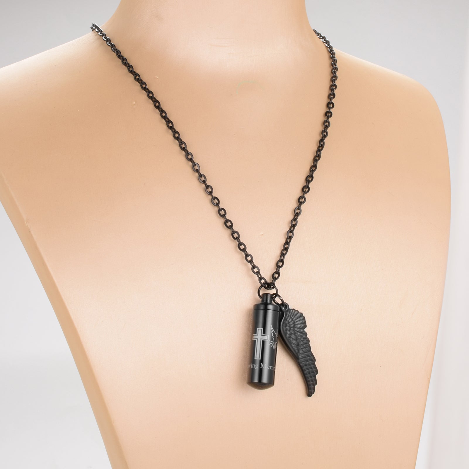 Cylindrical Cremation Necklace with Cross