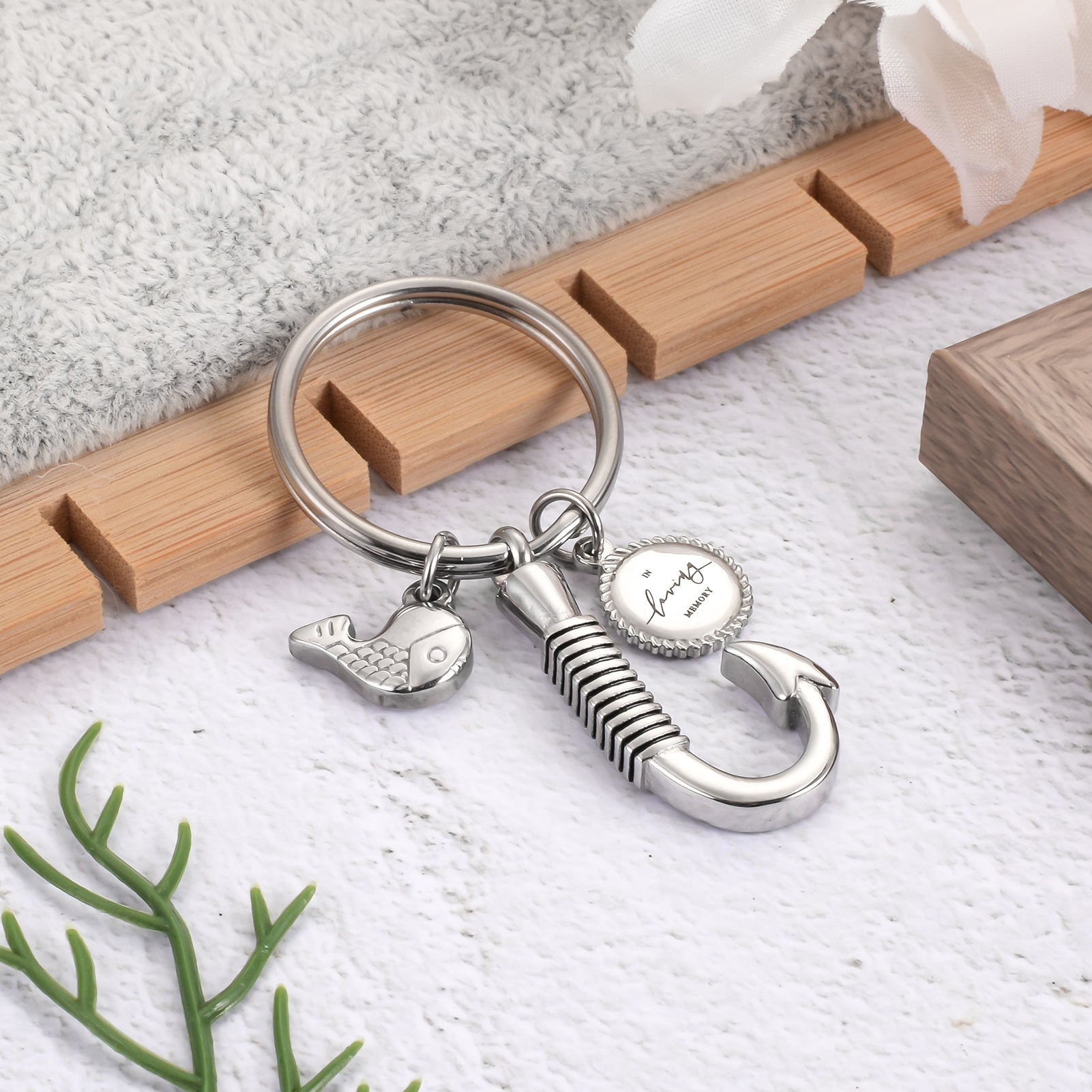 Fish Hook Cremation Key Chain