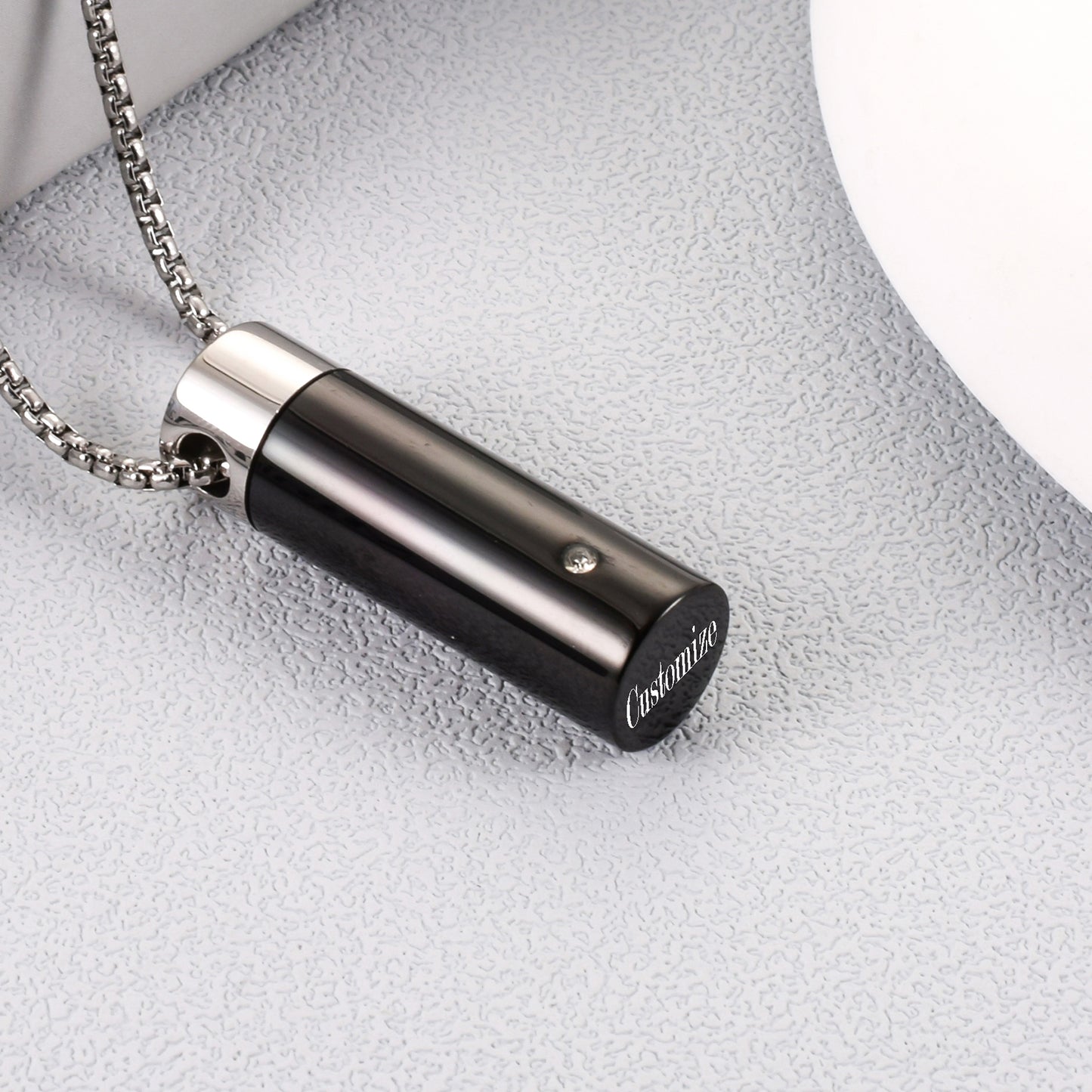 Cylinder Cremation Necklace with Diamond