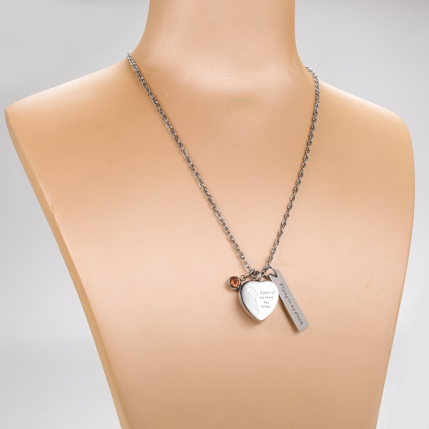 Heart and Bar Cremation Pendant with Birthstone