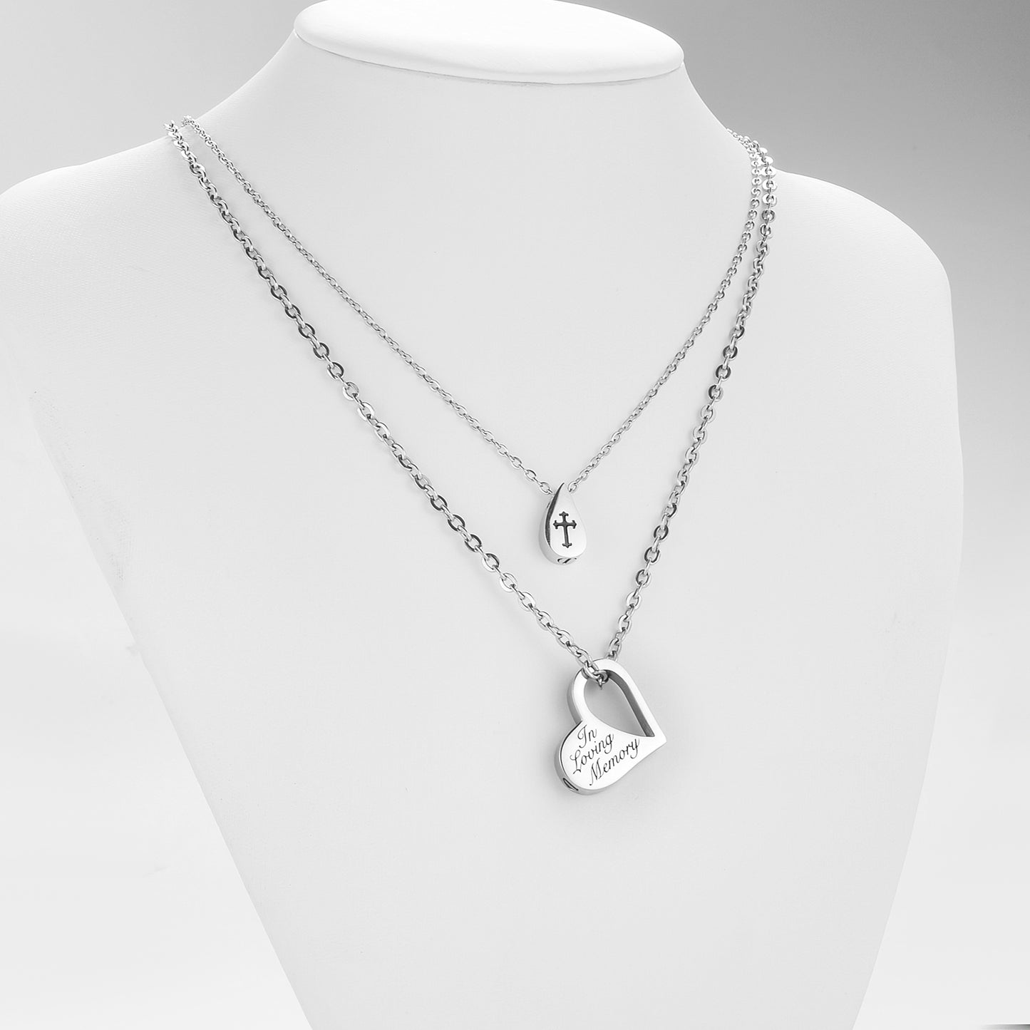 Double Necklace - Heart and Drop of Water Urn Necklace