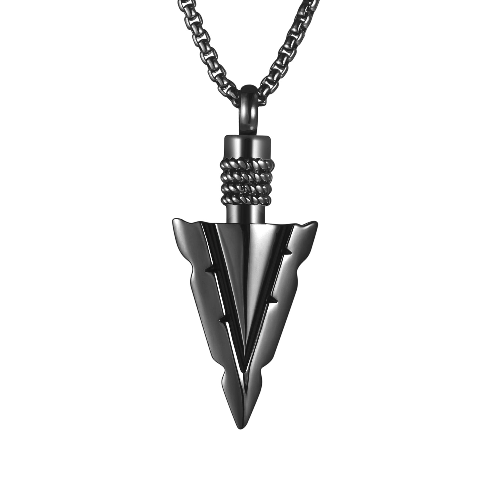 Steel and Black Arrow Cremation Pendant Necklace - 1 Set