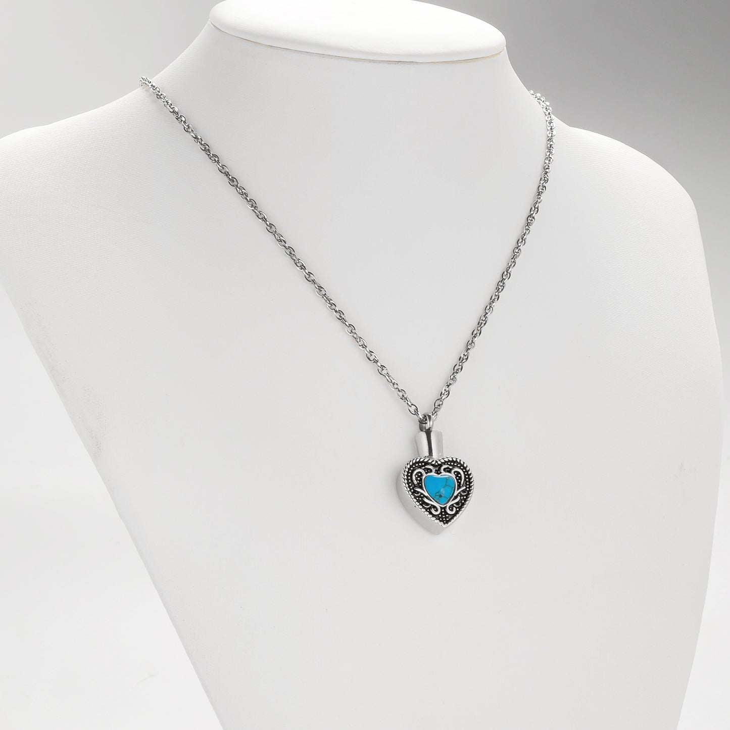 Heart and Blue Turquoise Urn Necklace