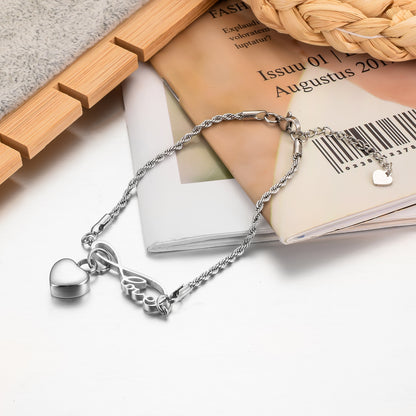 Infinity symbol and Heart Cremation Bracelet