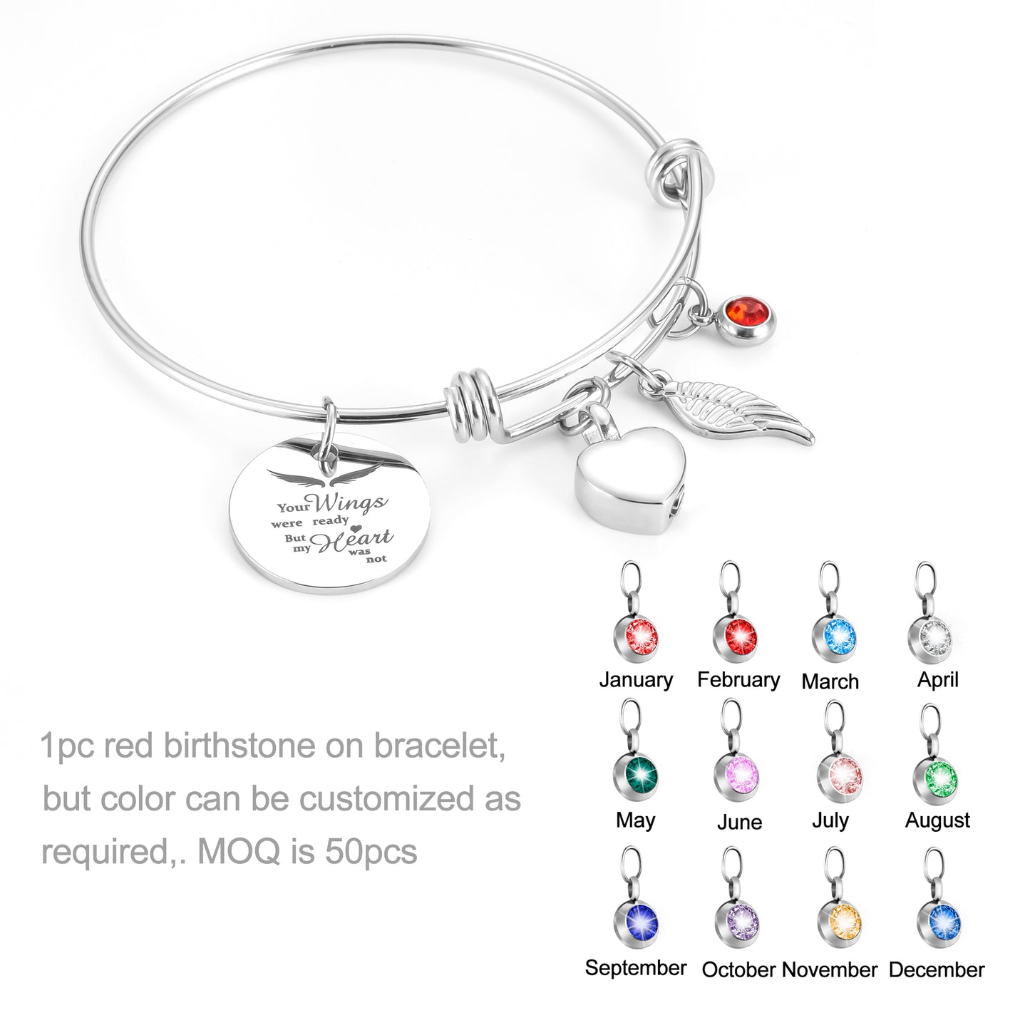 Xiuyuan Jewelry Cremation Bracelets with Heart and Angle Wings