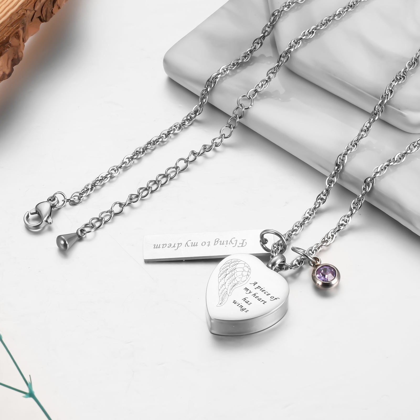 Heart and Bar Cremation Pendant with Birthstone