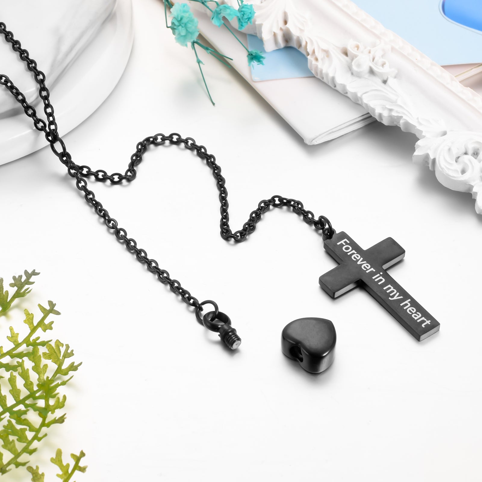 Cremation Jewelry with Cross and Heart