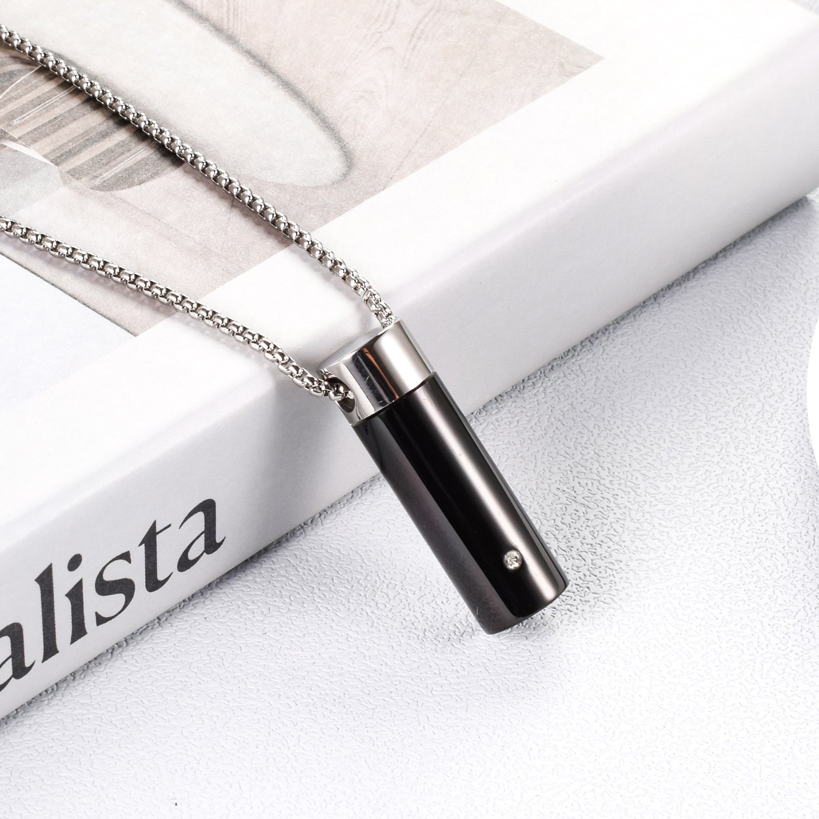 Cylinder Cremation Necklace with Diamond
