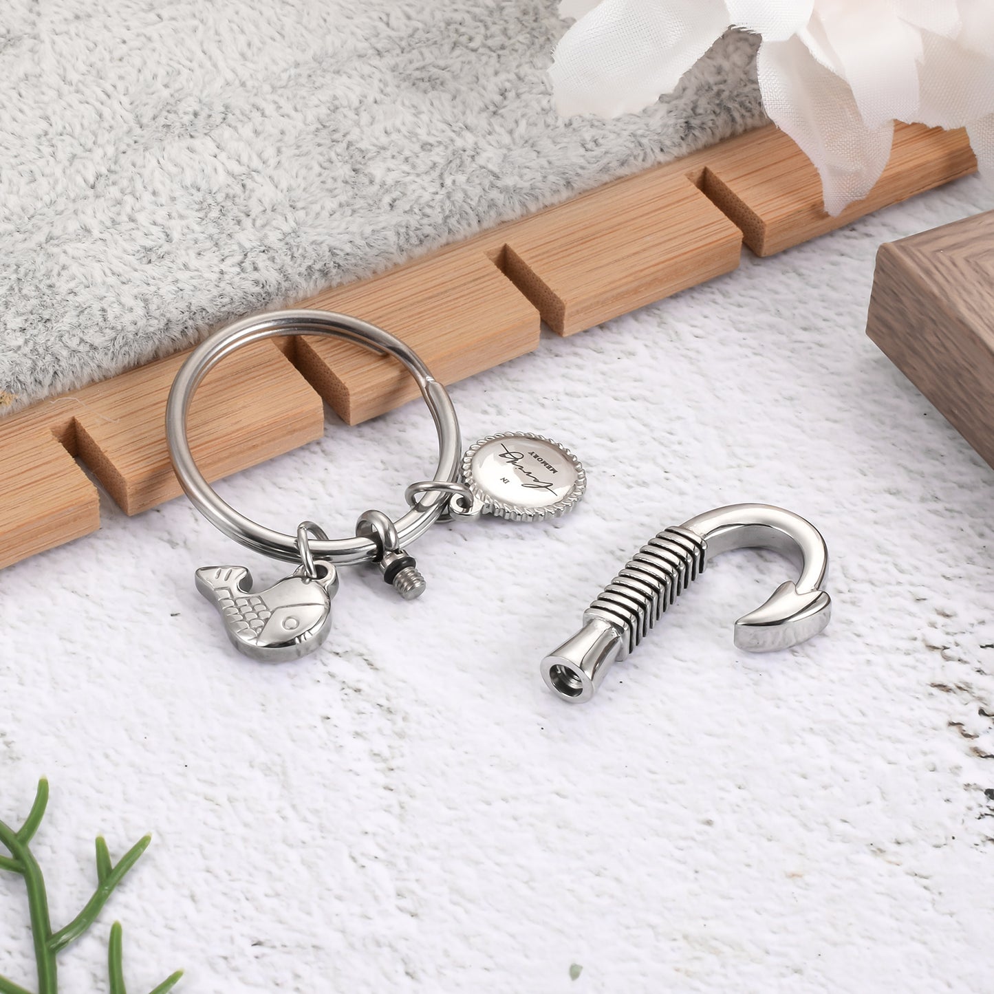 Fish Hook Cremation Key Chain