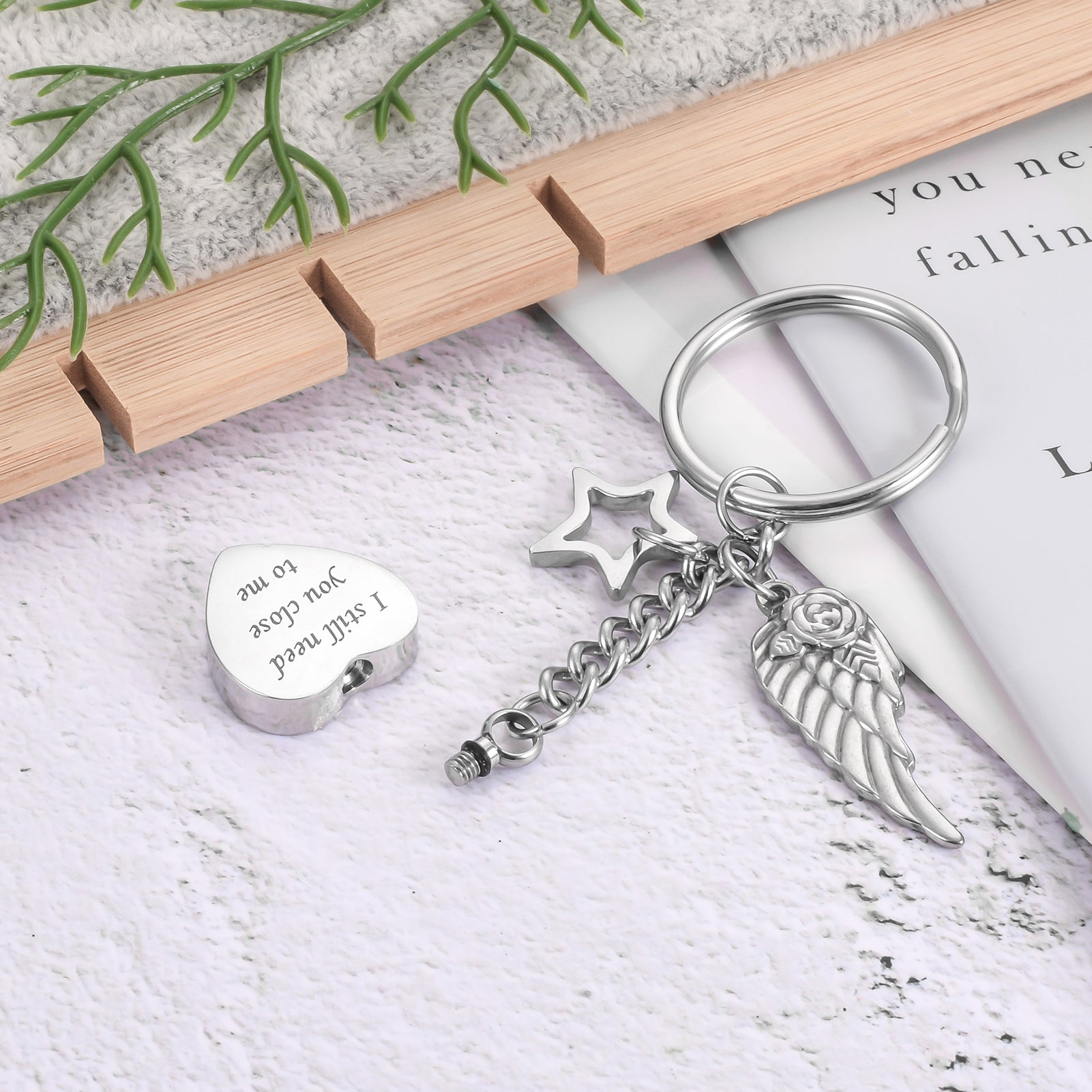 Cremation Jewelry with Angle Wing and Star