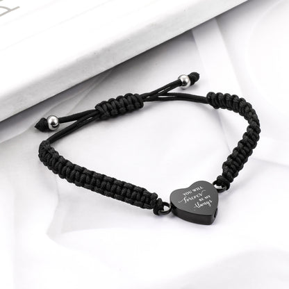 Black Rope Heart Cremation Bracelet