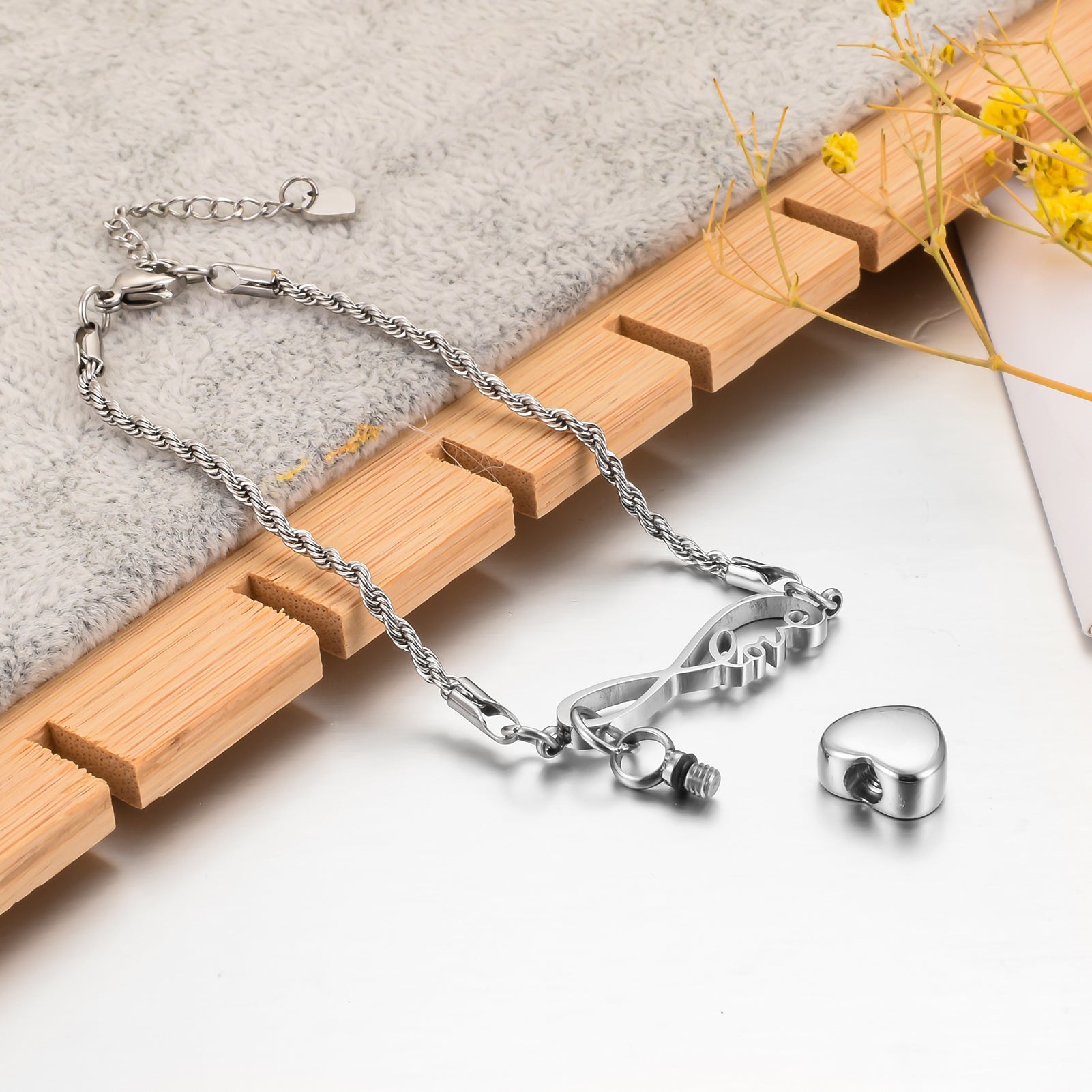 Infinity symbol and Heart Cremation Bracelet