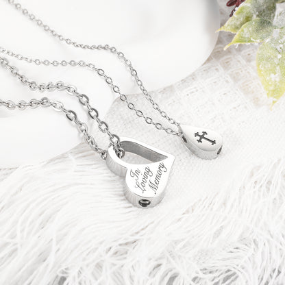 Double Necklace - Heart and Drop of Water Urn Necklace