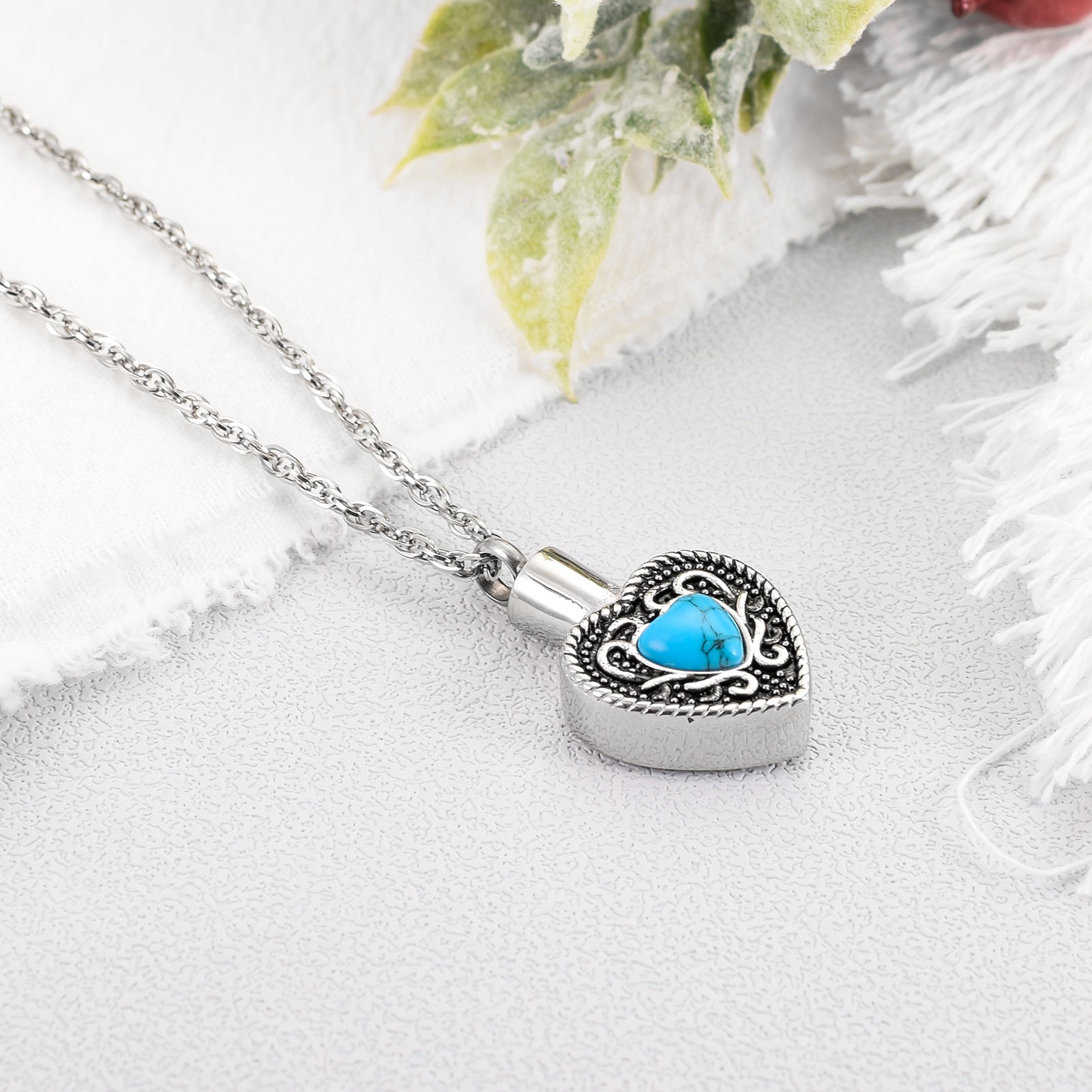 Heart and Blue Turquoise Urn Necklace