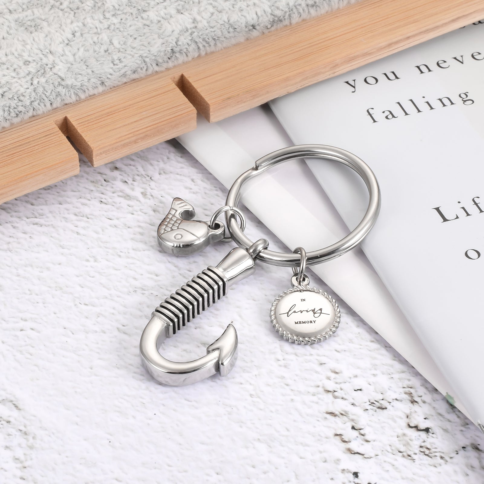 Fish Hook Cremation Key Chain