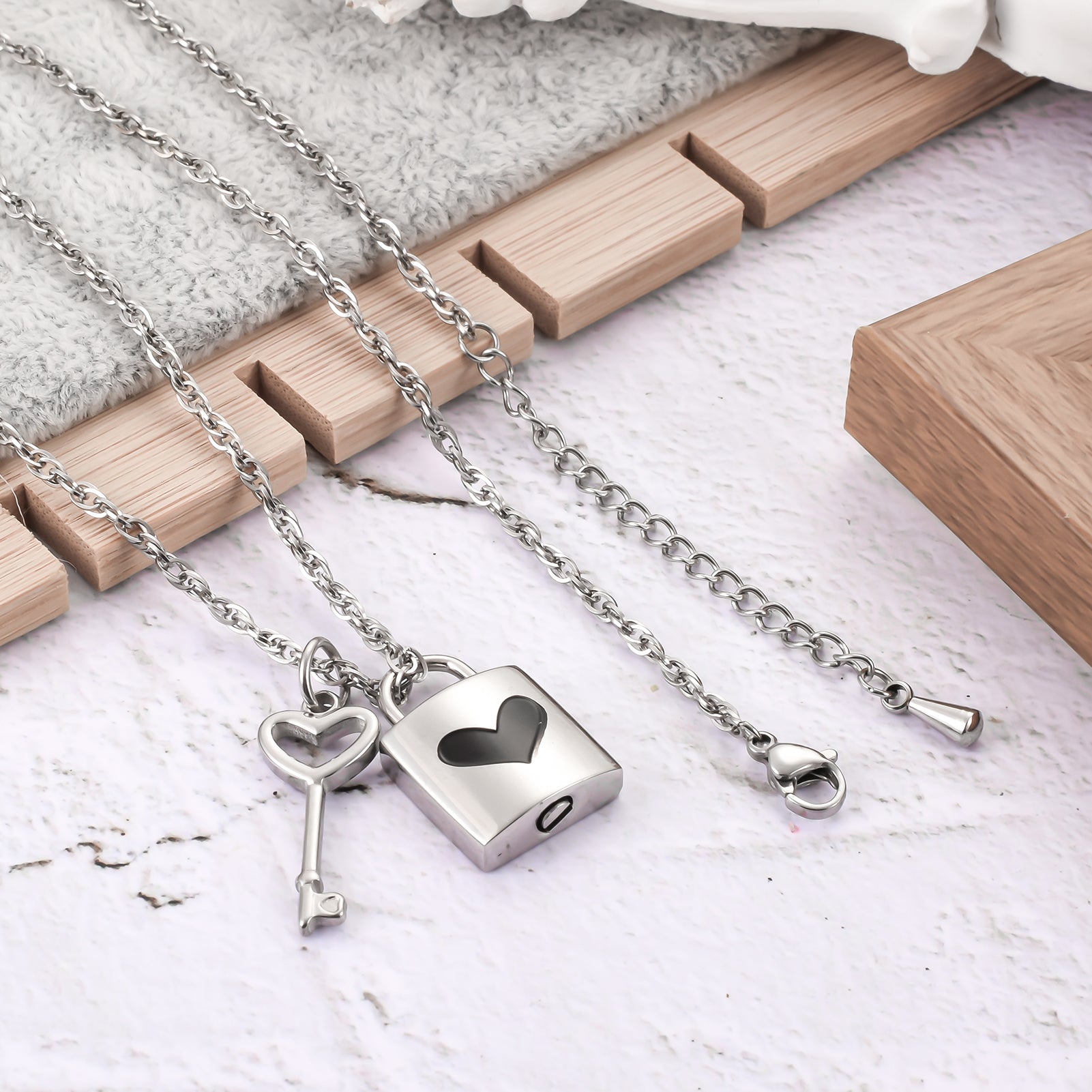 Lock & Key Urn Pendant with Heart