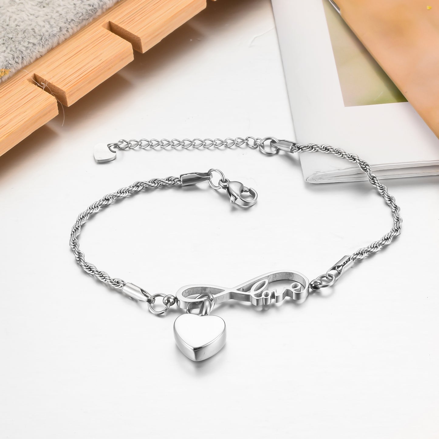 Infinity symbol and Heart Cremation Bracelet