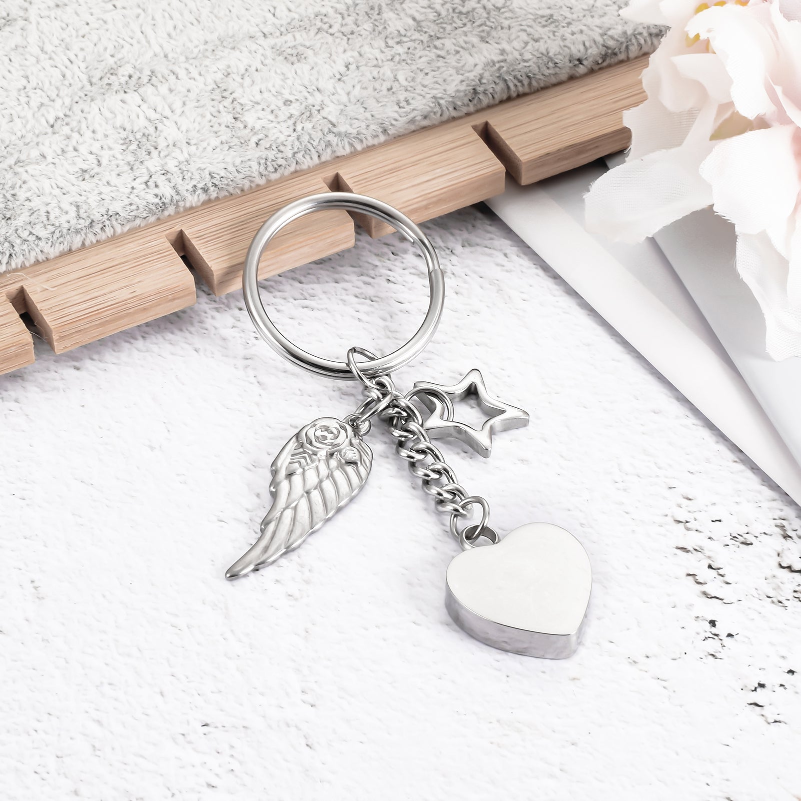 Cremation Jewelry with Angle Wing and Star