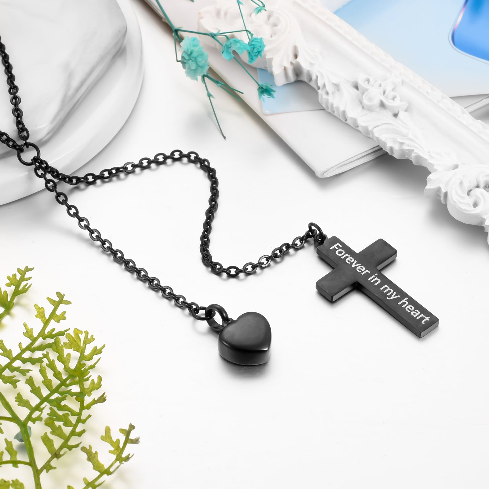 Cremation Jewelry with Cross and Heart