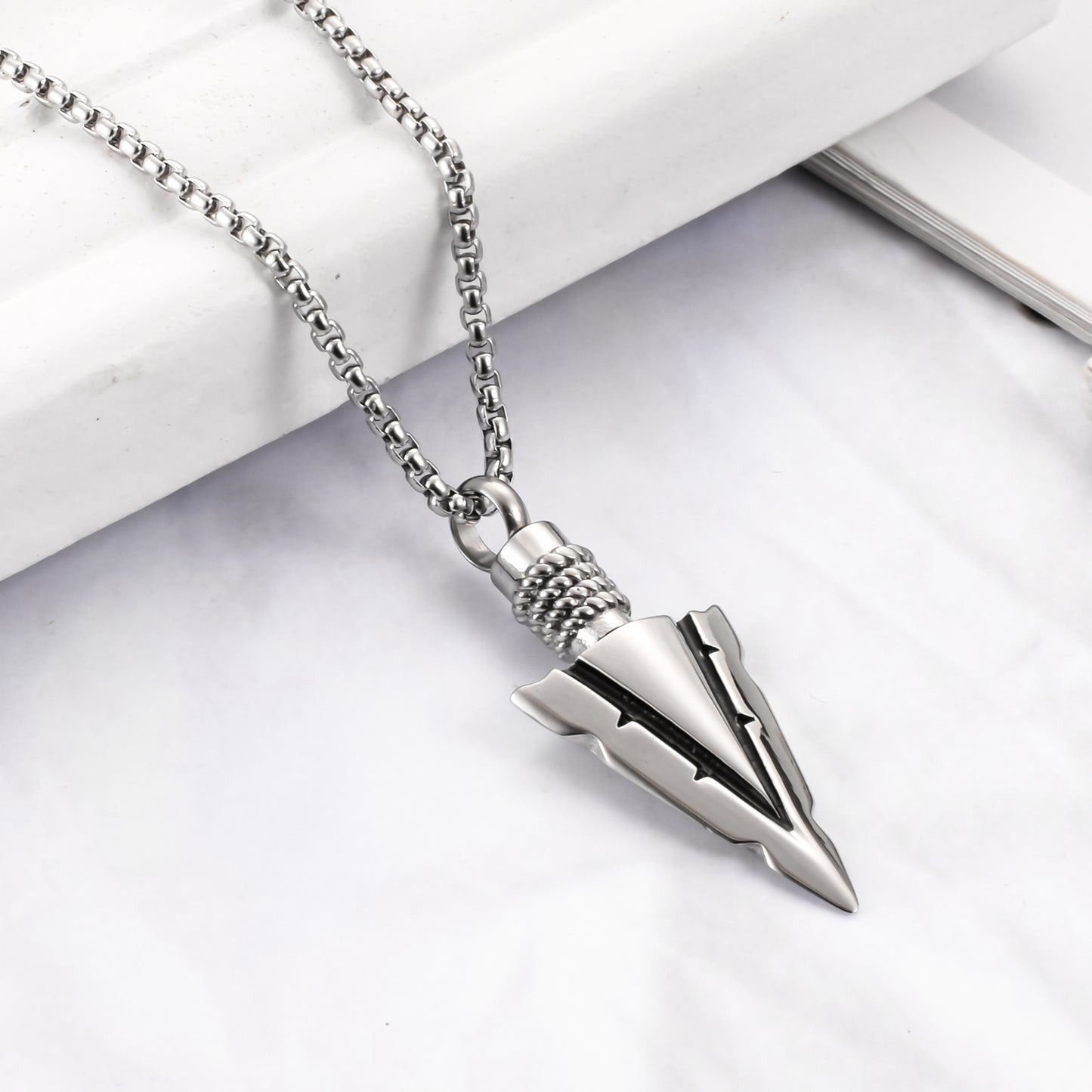 Steel and Black Arrow Cremation Pendant Necklace - 1 Set