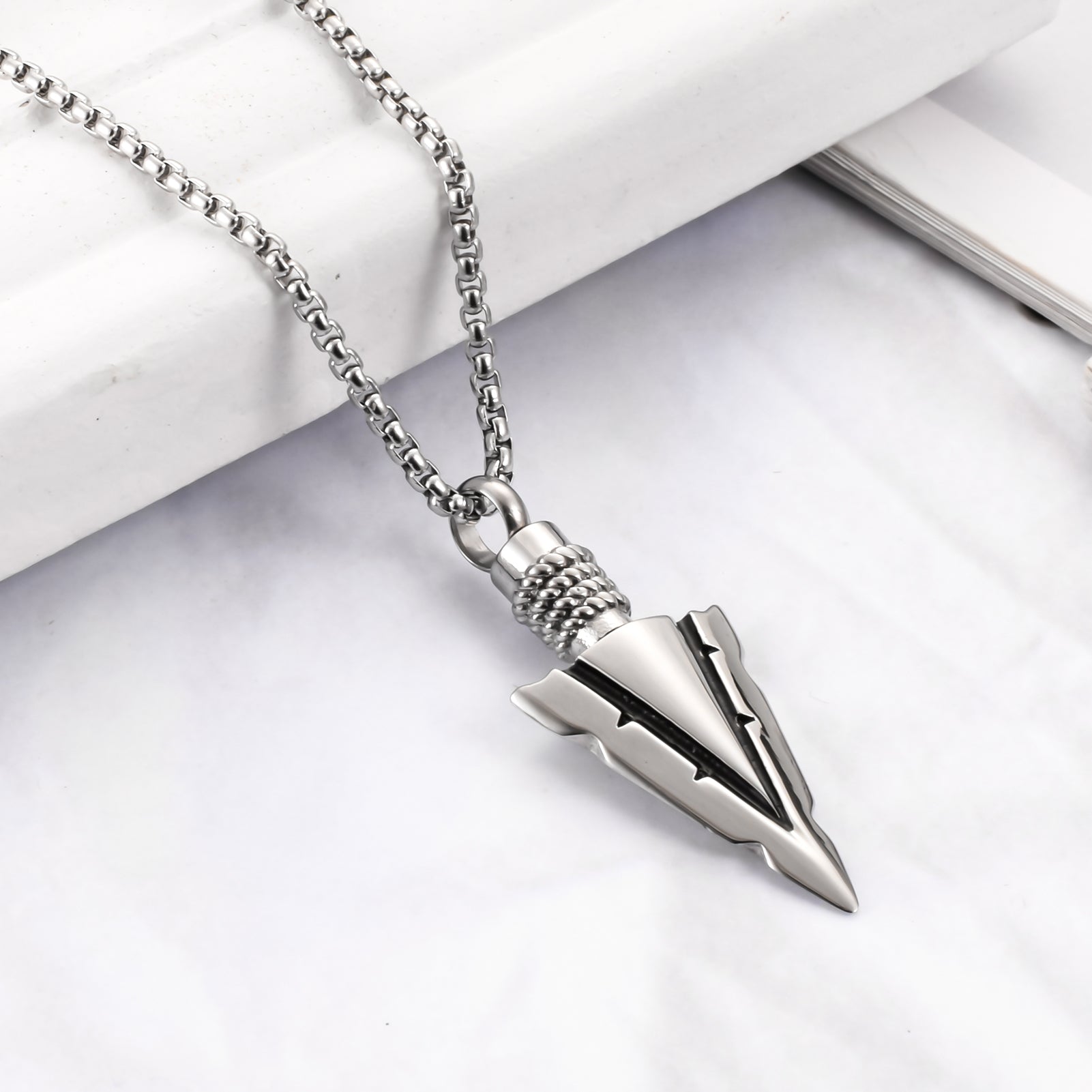 Steel and Black Arrow Cremation Pendant Necklace - 1 Set