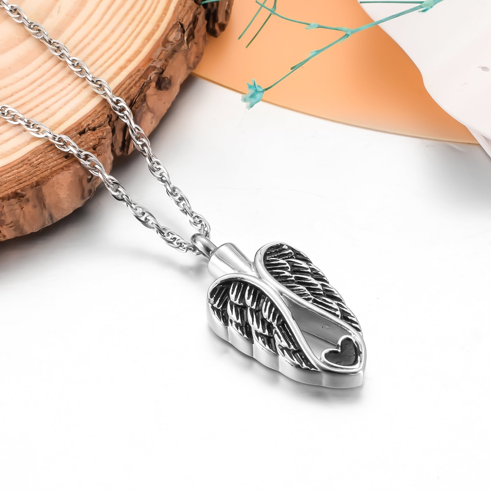 Big Wings and Heart Cremation Jewelry for Ashes