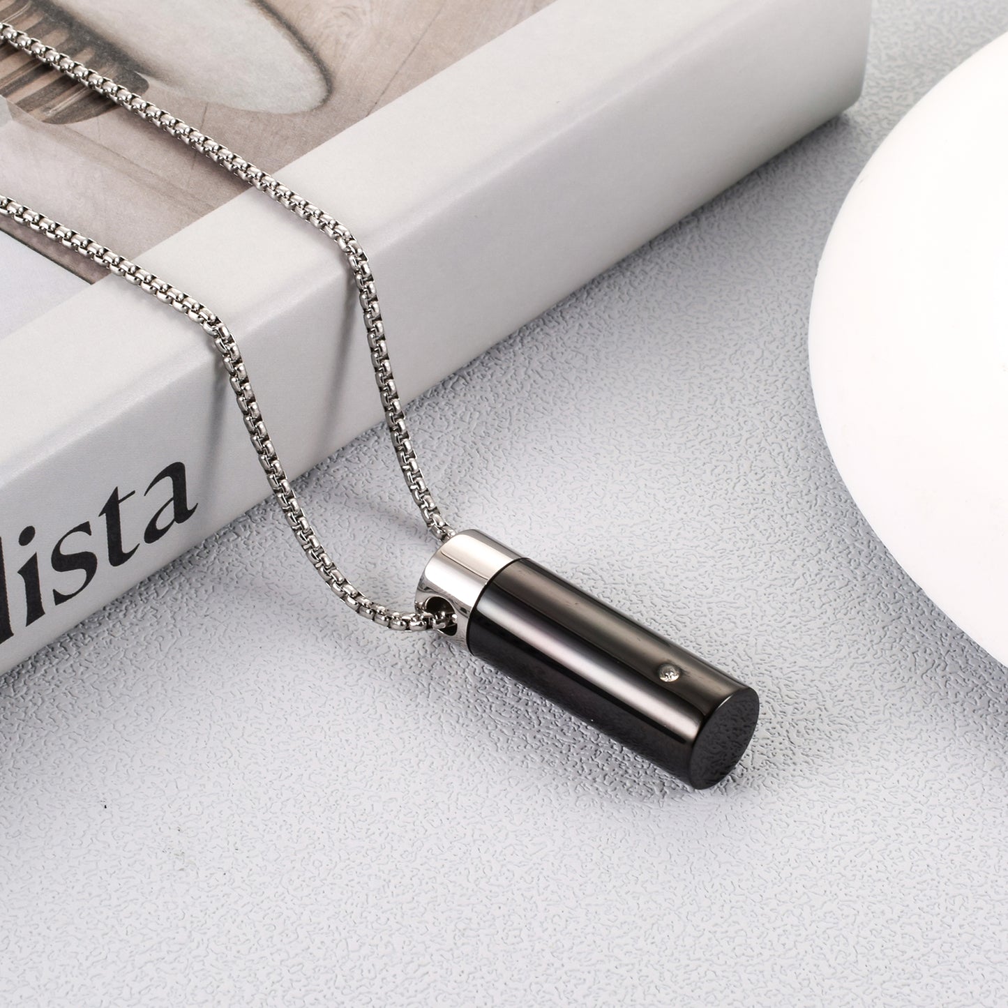 Cylinder Cremation Necklace with Diamond