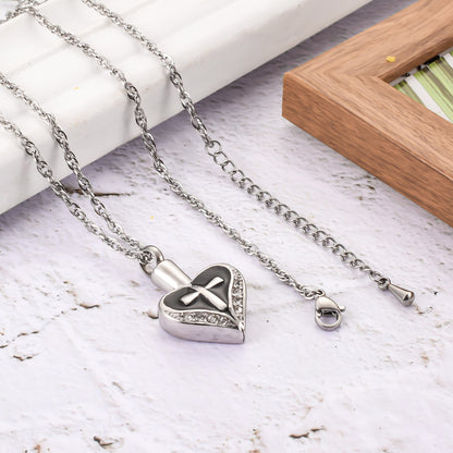 Heart and Cross Urns Necklace with Zircon
