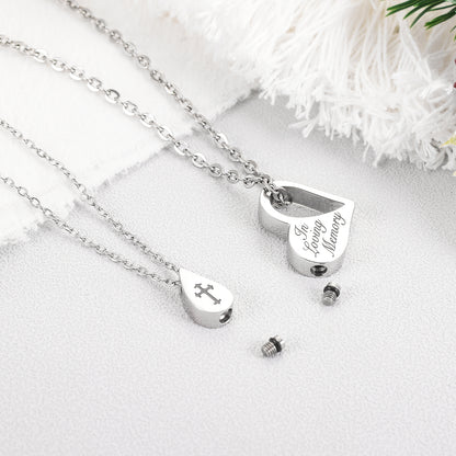 Double Necklace - Heart and Drop of Water Urn Necklace