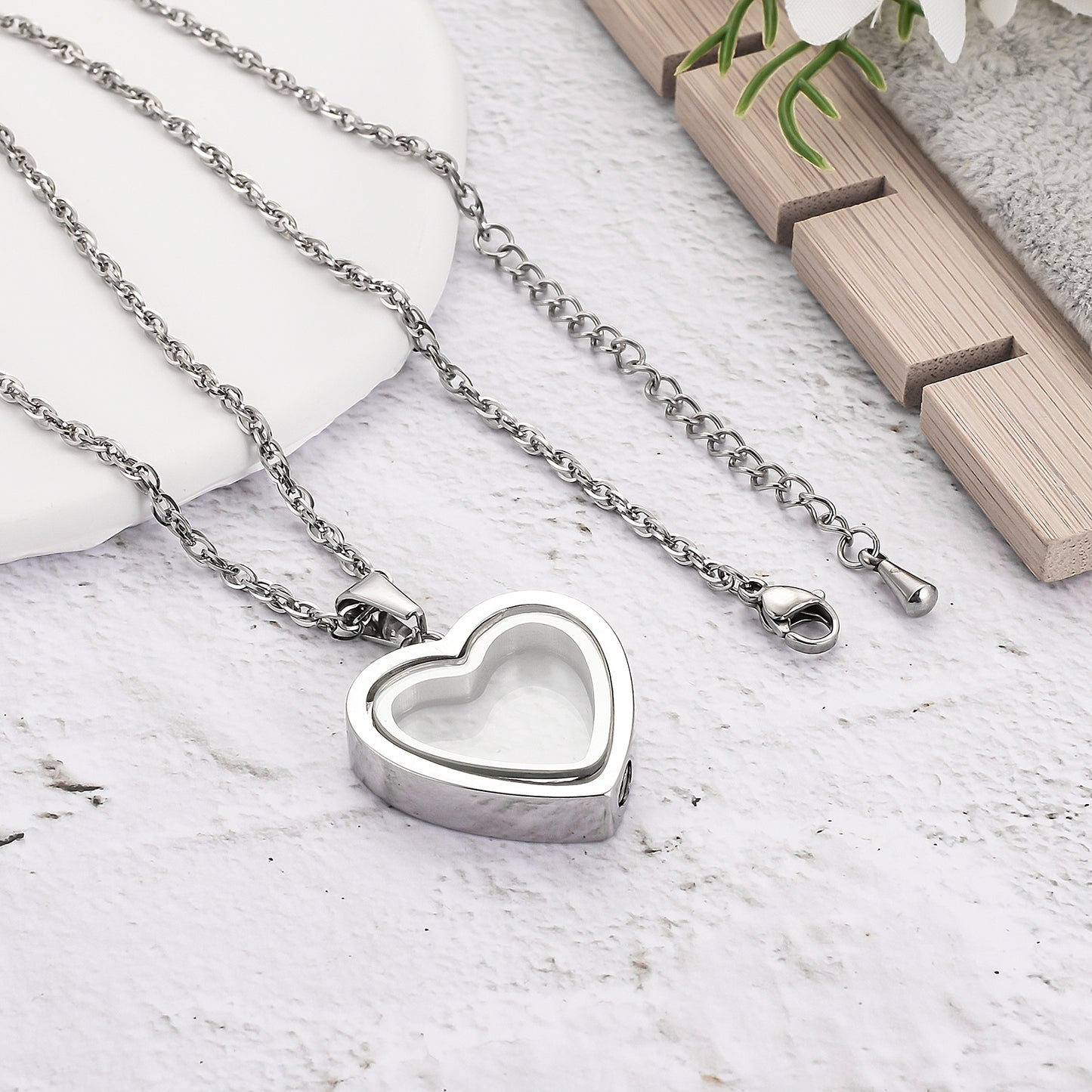 Clear Glass and Heart Urn Necklace at Wholesale Price