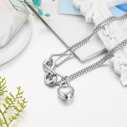 Cremation Jewelry with Heart Lock and Infinite Symbol